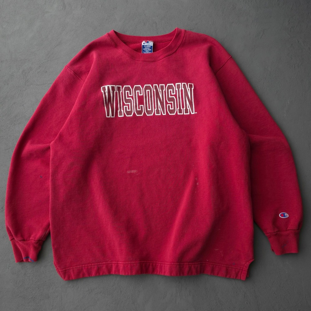 Vintage 90s Champion Red Wisconsin Sweatshirt XL University NCAA